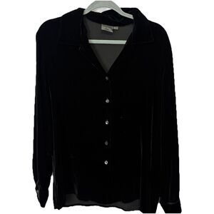 Vintage Country Road Black Velvet Silk Button Up Whimsigoth Tunic Women's M
